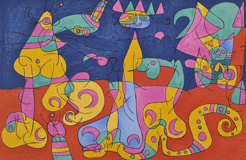 米罗版画《愚比王》，通过灵活的画面结构和鲜艳的色彩，向“人的存在”这个主题提出深刻质疑。以上三幅作品，都将出现在1月15日在上海美术馆开幕的米罗版画展上。