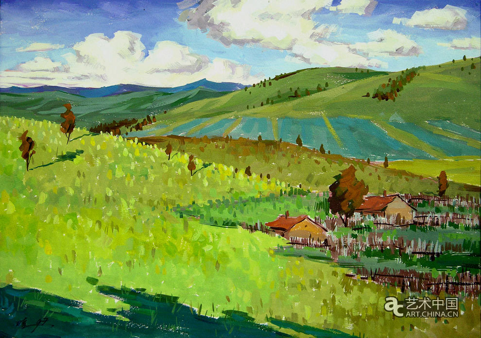 大喇嘛山的下午_中国水粉风景画_艺术中国