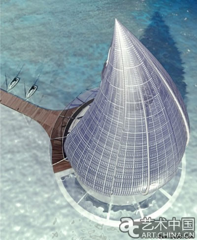 “水滴”度假勝地的建築外形就是水滴的形狀，它是第一個借助太陽能從大氣中提煉出水的建築。在自然和科技的幫助下，魔法也能變成現實：南面是一個光電玻璃面，一方面能收集太陽能，一方面也能讓光線穿過；北面是一個網格式設計，裝有首次面世的TeexMicron設備，能把潮濕的空氣冷凝成純凈的飲用水。