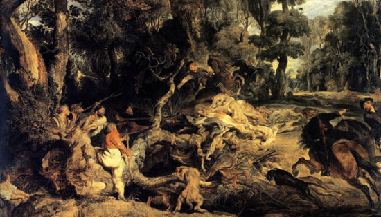 鲁本斯的油画《捕猎苏格兰野猪》