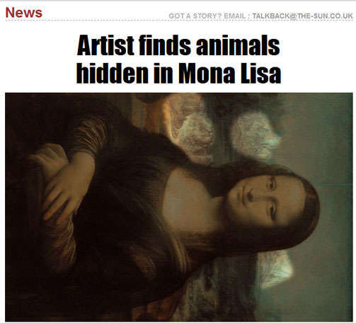 《蒙娜丽莎》画中被突出的动物形象（网页截图）