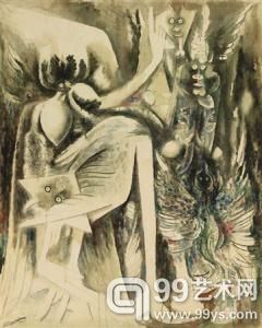 古巴超现实主义画家维弗拉德·兰姆 1944年作品《偶像（奥拉/空气和死亡的神）》 