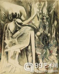 古巴超現實主義畫家維弗拉德·蘭姆 1944年作品《偶像（奧拉/空氣和死亡的神）》 