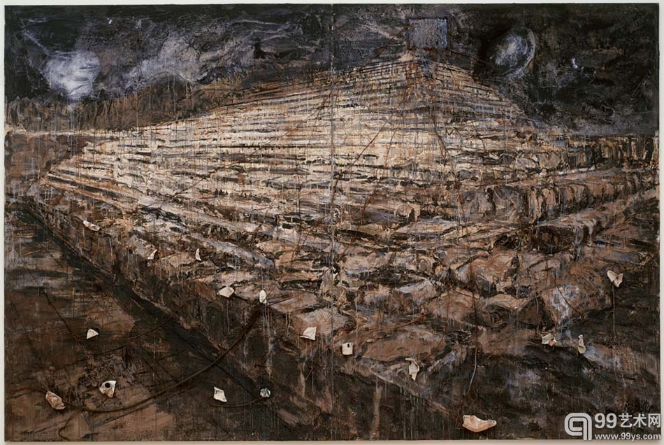 艺术家安塞尔姆基弗作品《奥利西斯与伊西斯）（1985-1987），油画、丙烯酸乳液加上三维媒介方式呈现