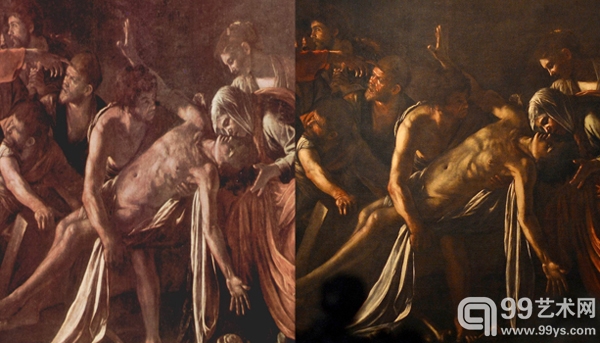 卡拉瓦喬作品《復活拉撒路》復原前後對比