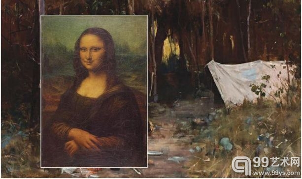 Mortimer Menpes 所畫的蒙娜麗莎，背景為 Arthur Streeton 的畫作《移民營地》