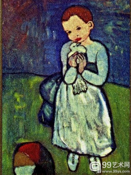 畢加索1901年作品《抱鴿子的孩子》
