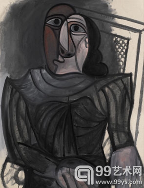 毕加索1943年作品《坐着的穿灰裙女子》（Femme Assise en Robe Grise）