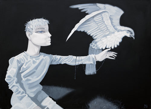 熊宇作品《架鷹的人》布上油畫-80×110cm（2009）