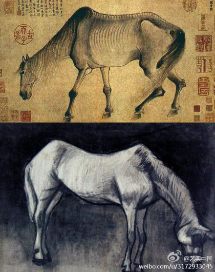 南宋畫家龔開的《駿骨圖》和梵谷的《老馬》
