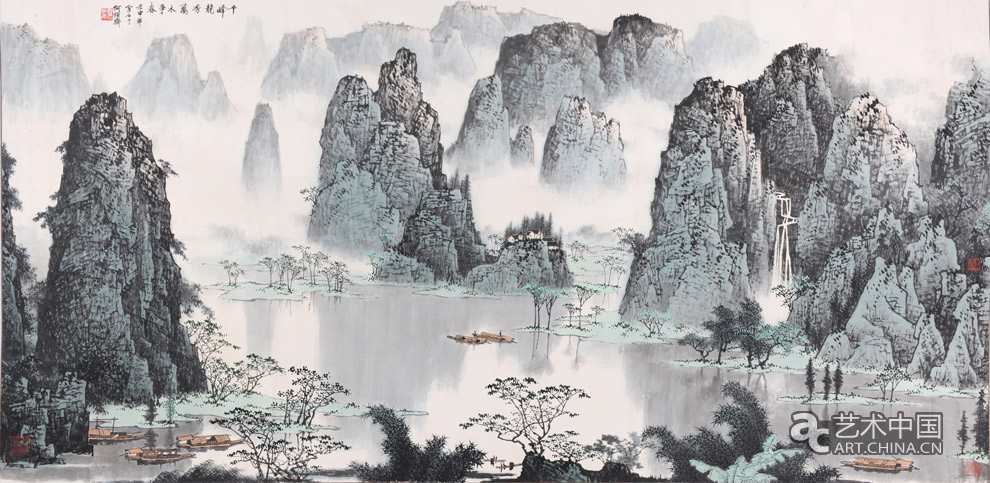 白雪石 千峰竞秀 万木争春纸本设色(备注: 壬申年)_现当代艺术_艺术中国