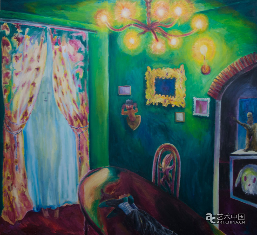 郑田明-一个绿色的房间-布上油画-163-176cm-2014