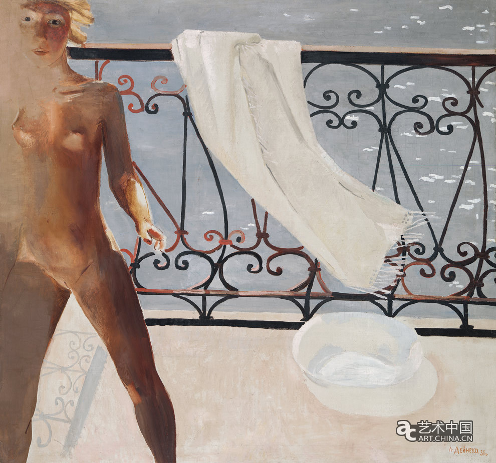 杰伊涅卡-《在阳台上》-布面油画-99.5×105.5cm-1931年