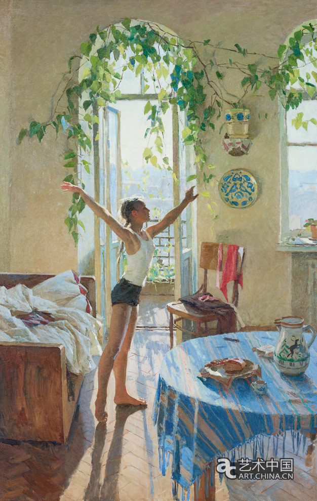 雅勃隆斯卡娅-《早晨》-布面油画-169×110cm-1954年