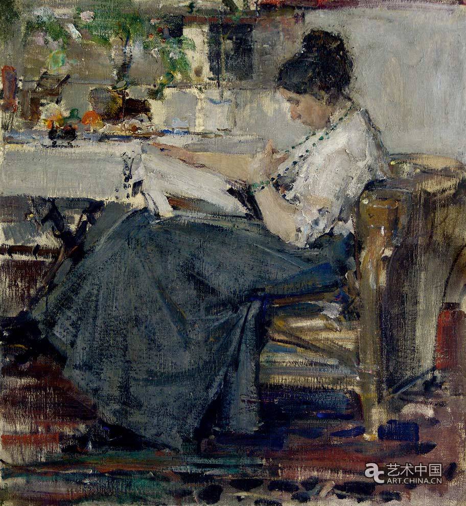 《萨波日尼科娃肖像》-54×50.5cm-布面油画-1915年