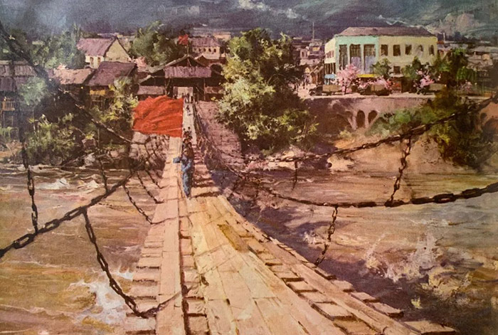 崔开玺,泸定桥,布面油画,53.5×77cm,1975年