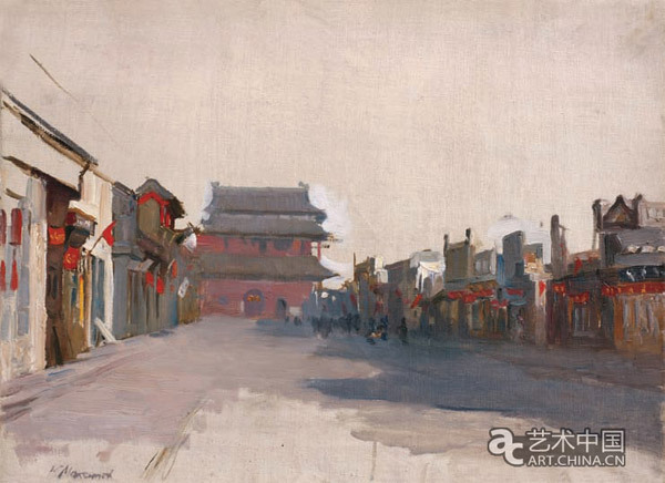 北京的街道 布面油画 37.5cm×51cm 1956