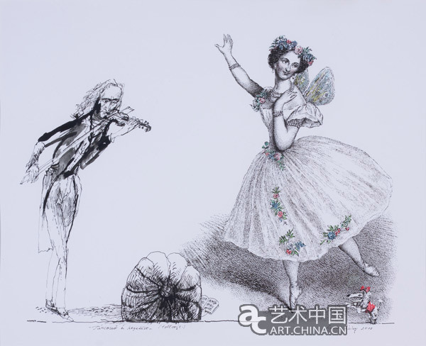 舞蹈家和提琴手 久拉伊.利維斯 2010 彩色鋼筆畫，紙 330x400mm