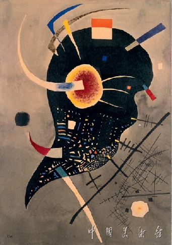 黑色紧张 作者：瓦西里·康定斯基 创作年代：1925 规格：72×60cm 品类：水彩与水粉
