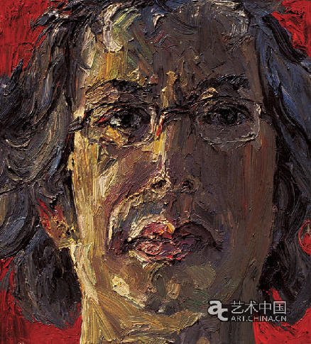 自畫像-紅，Self-Portrait-Sunrising-Red,-2008年，-油畫麻布，100x100cm