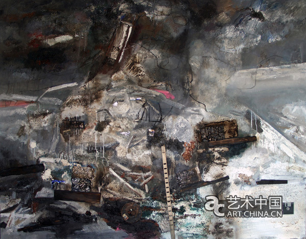 吴允铁，《侵蚀》，190x220cm，油画综合材料，2006-2007年