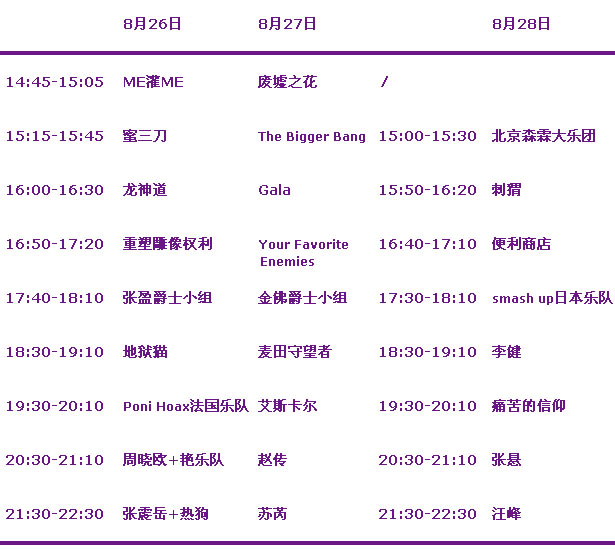 2011长阳音乐节演出阵容及时间安排