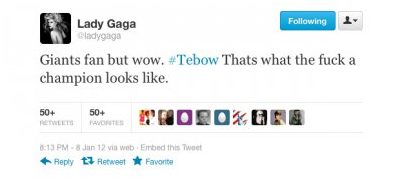 Lady Gaga发推特赞球星