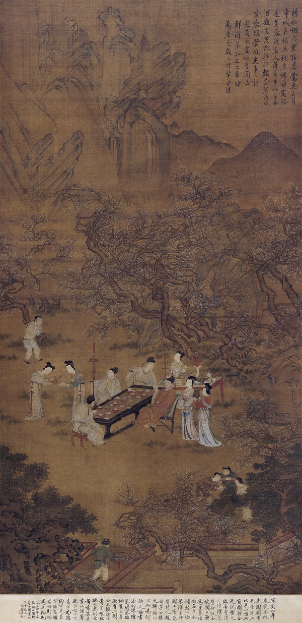 春夜宴桃李园图  仇英(款)绢本设色 202 cm×99 cm 明 北京画院藏